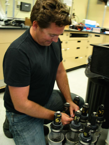 Lonny preps a tray of push cores