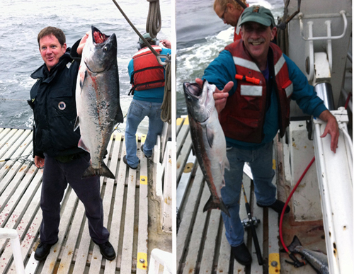 Erik Larson and Patrick Mitts catch salmon