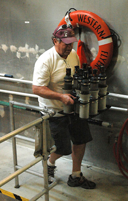 Kurt Buck carrying sediment cores