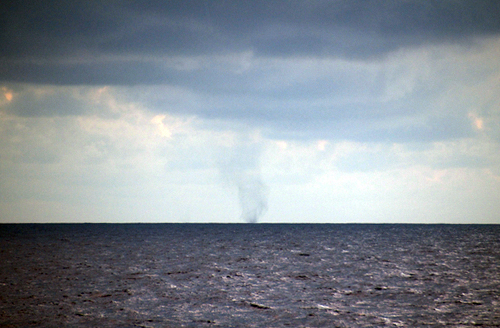 Just after sunset on Monday evening, a water spout was observed on the horizon.