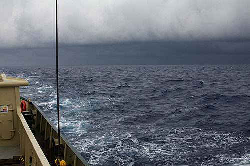 The horizon darkened with storm clouds during our transit toward the Bahamas. Blustery winds and rain occurred on and off throughout the day and into the night.