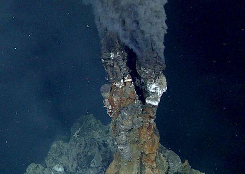 Black smoker with characteristic heavy metal sulfide that appears as