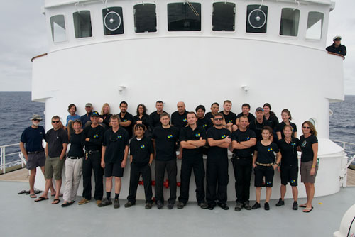 Scientists and crew on the Lone Ranger as the ship leaves the Sargasso Sea. This is the final scientific mission for the vessel. Photo: Debbie Nail Meyer
