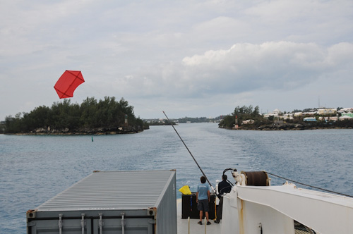 A specially-designed kite with high-tech instruments is deployed while the Lone Ranger leaves Bermuda. Photo: Debbie Nail Meyer