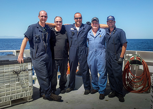The engineering crew for this leg of the Gulf of California Expedition (left to right): Jason Jordan, Dan Chamberlain, Olin Jordan, Lance Wardle, Brian Imsland.