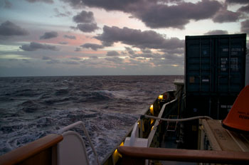 Sunrise on a cold and blustery day as the Lone Ranger nears the Bahamas. Photo: Debbie Nail Meyer