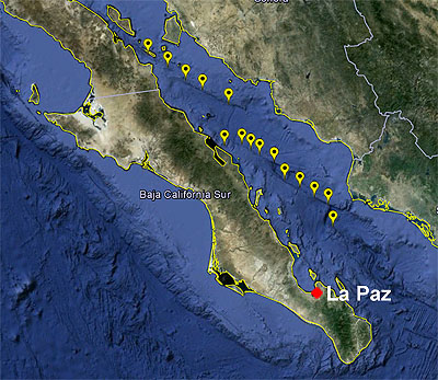 Dive sites for the Faults. Vents, and Seeps research program.