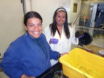Adrianna Gaytán-Caballero and Yosse Tapia cheerfully worked well into the the night processing samples.