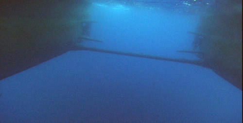 The underside of the small waterplane area twin hull (SWATH) vessel, R/V Western Flyer.