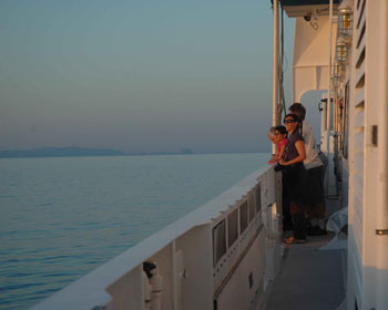 We were rewarded with beautiful weather during the sunset this evening. Everyone came out on deck to see if they could catch a glimpse of the green flash (no luck!). Sigrid Katz, Krystle Anderson, Josh Plant, and Charlie Paull on deck.