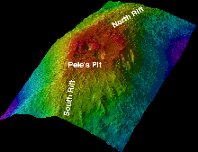 Bathymetric relief map of Loihi Seamount shows summit and rift zones Bathymetric data courtesy of F. Duennebier