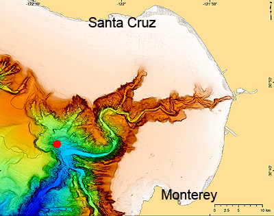 location of Umpqua II barge on bathymetric map
