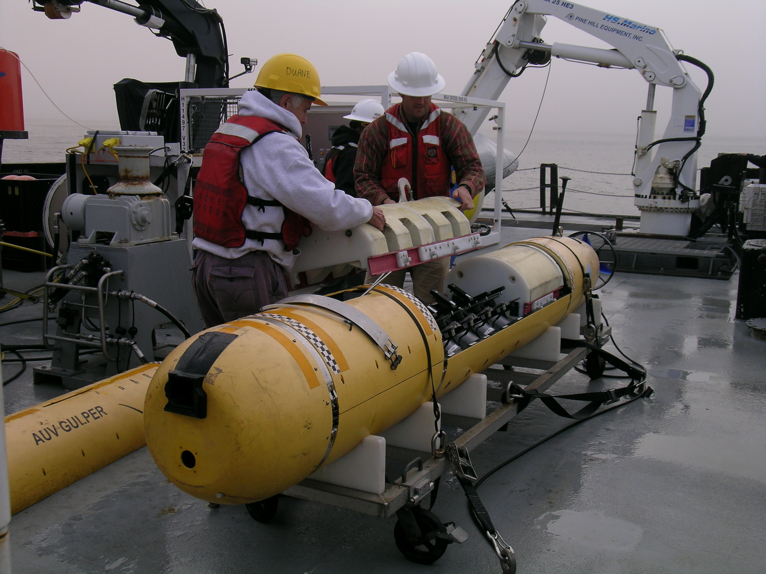 The AUV Gulper on the R/V Rachel Carson during CANON experiments in 2013.