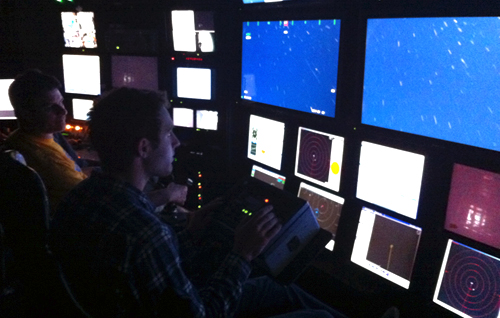 We even let interns sit at the camera controls in the ROV control room! Right, Alex controls the HD camera.