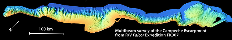Overview of bathymetry of the Campeche Escarpment as mapped by the R/V Falkor.