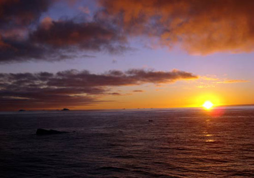 Sunsets last over an hour in the polar ocean because the sun moves more slowly across the sky. Photo by Amanda Kahn.