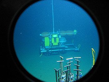 This image of the Benthic Rover on the seafloor off Central California was taken through a view port on the research submarine Alvin. Image credit: Ken Smith (c) 2006 MBARI