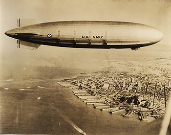  Like its sister ship, the USS Akron (shown here flying over the city of San Francisco) the USS Macon was a familiar sight across the United States. Thousands of people would turn out to observe the “flying aircraft carrier” conducting training maneuvers. The USS Macon carried four biplanes on board. Credit: Wiley Collection, Monterey Maritime & History Museum