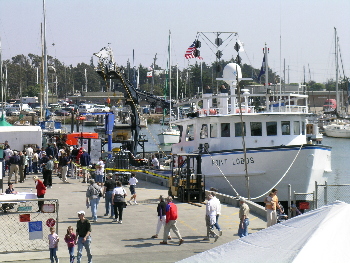 Visitors explore the MBARI docks, which are only open to the public during the annual Open House. Photo: Kim Fulton-Bennett (c) 2004 MBARI