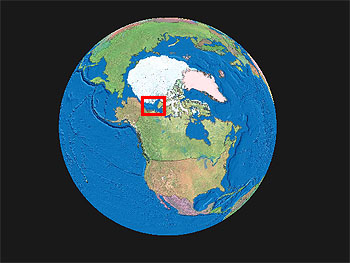 This study took place in the Beaufort Sea, far above the Arctic Circle, off the north coast of Canada. For a closer view of the study area (outlined in red) see the illustration at right. Image: (c) 2007 MBARI