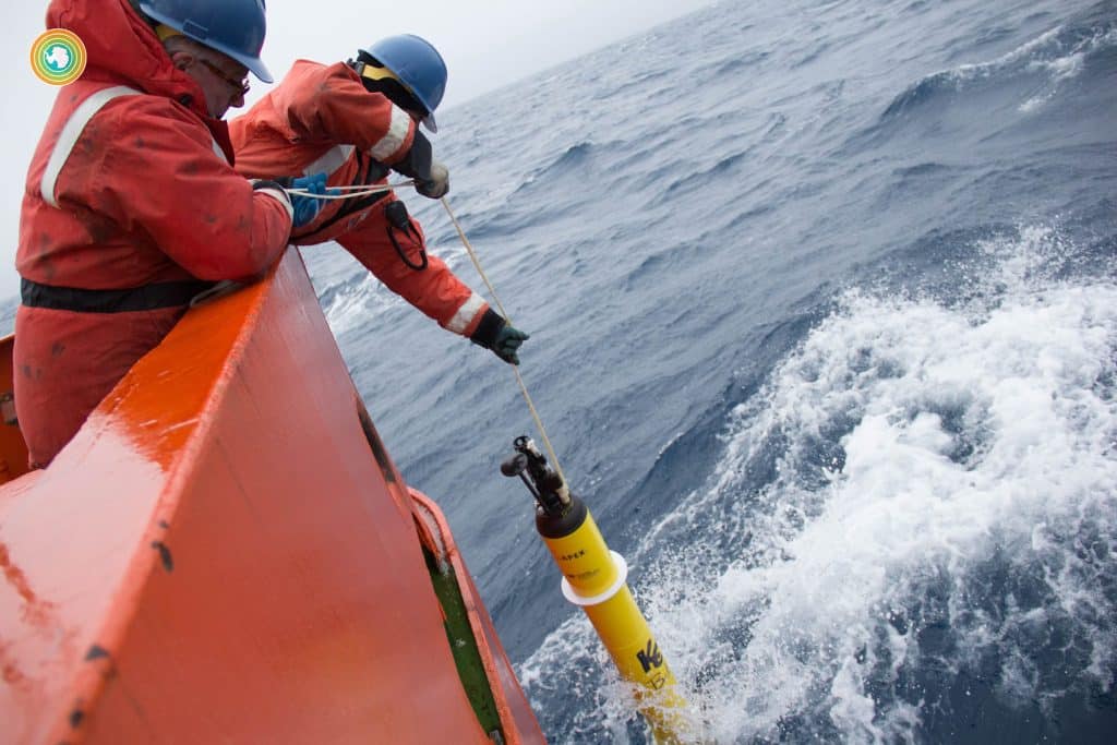 Float deployment from a ship in the Southern Ocean.