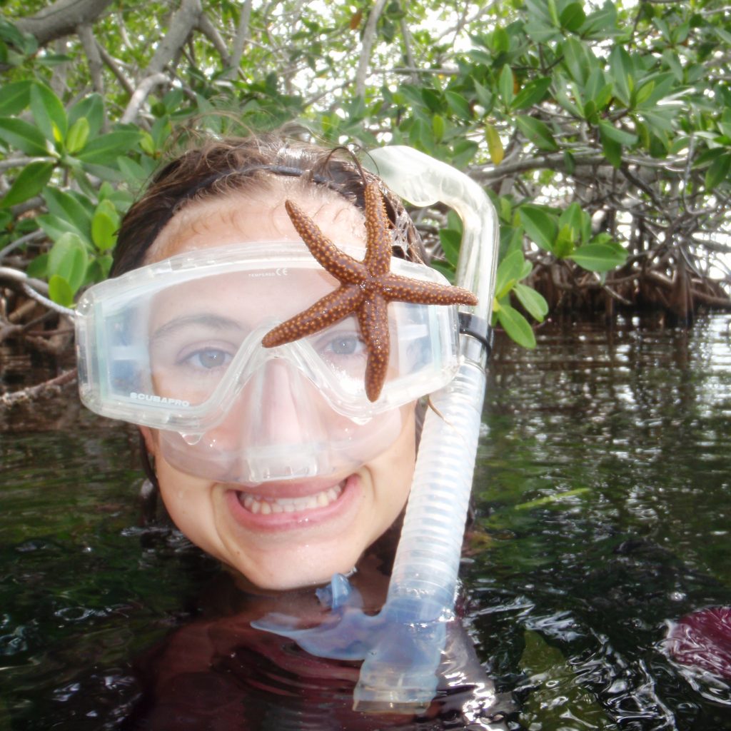 Virginia Schutte in the southernmost reaches of Everglades National Park, taking a break from her experiment lurking just beneath the water. - photo by V. Schutte